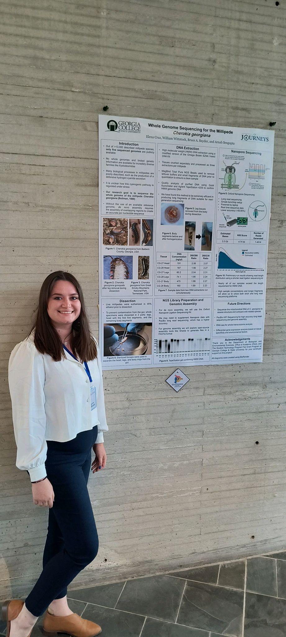 Elena Cruz at her research poster in Colombia.