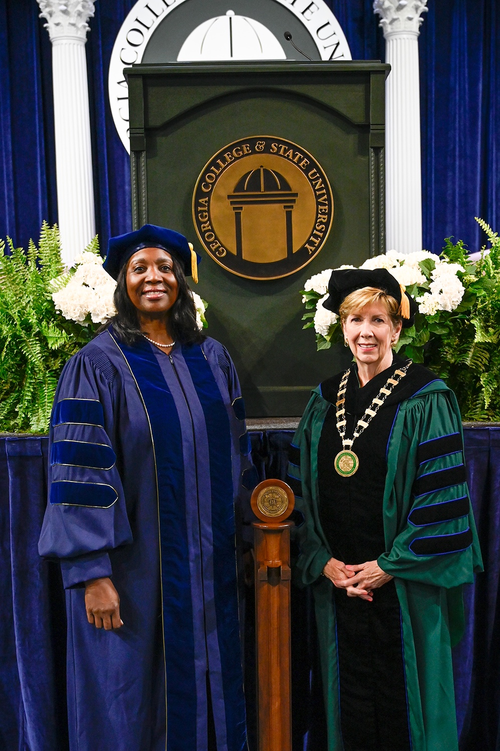 Dr. Lisa Cook with GCSU President Cathy Cox.