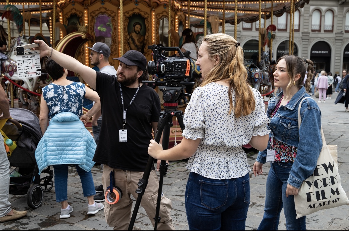 Jones operates the camera during filming in Florence.