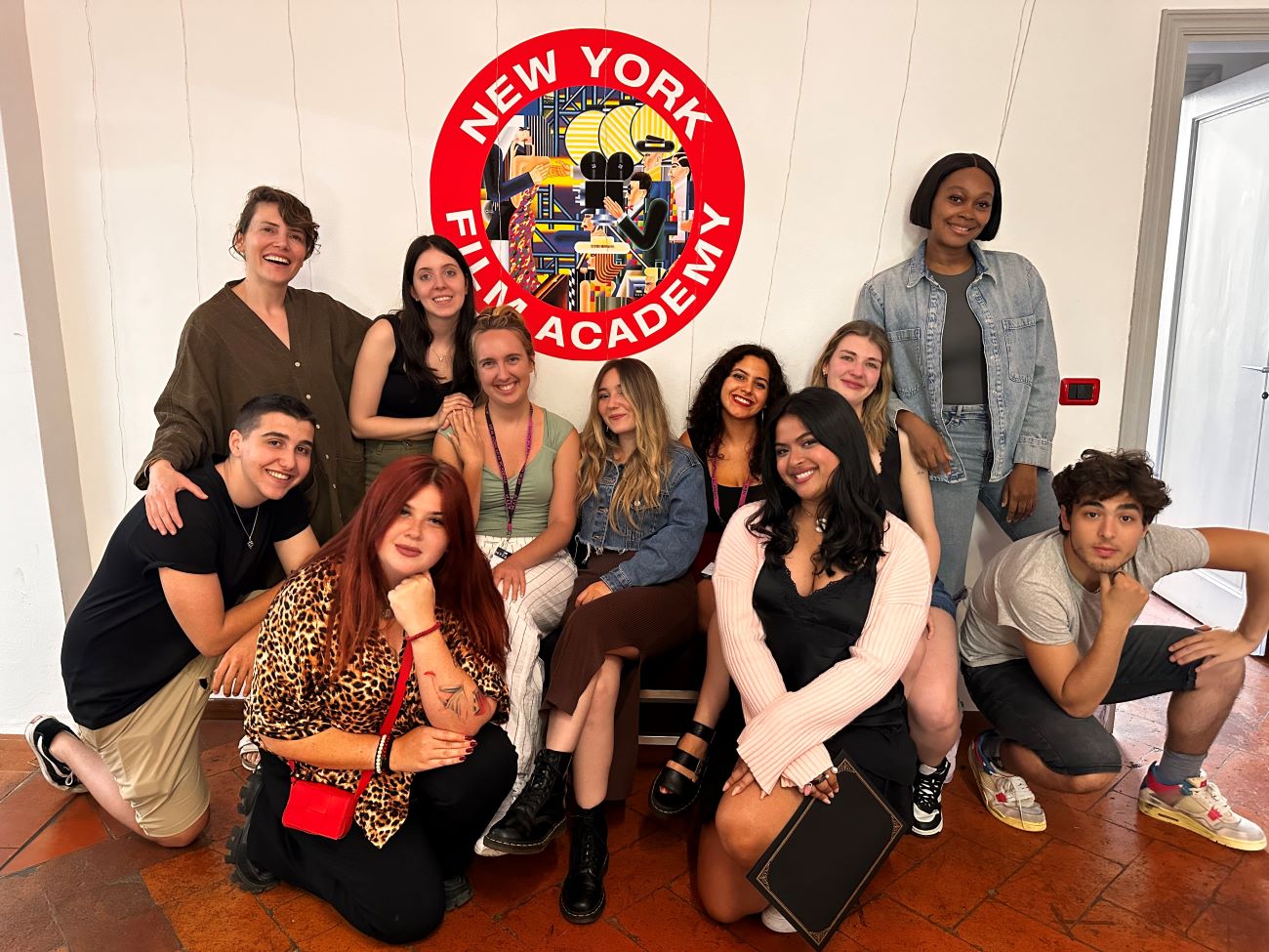 Sophomore Avery Jones, third from left in back, with participants of the New York Film Academy in Florence, Italy.
