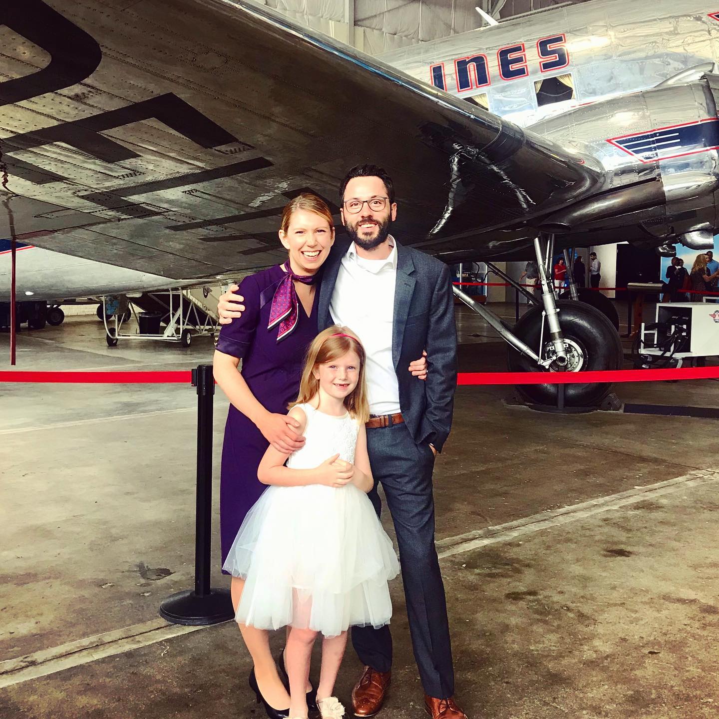 Cavaliere with his wife Rebecca, a flight attendant, and step-daughter Charlotte.