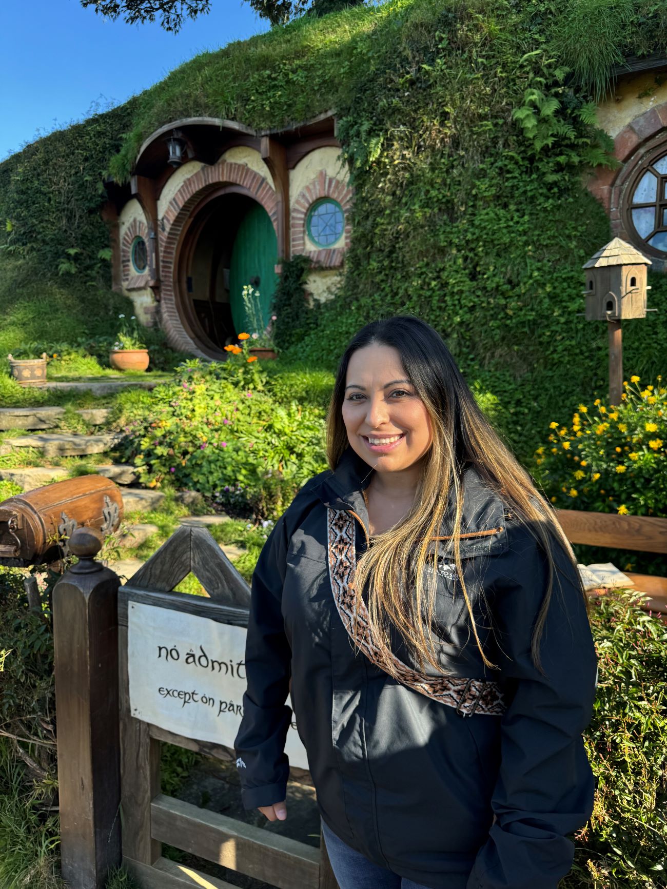 Senior management information systems major Lilian Alfaro at Hobbiton.