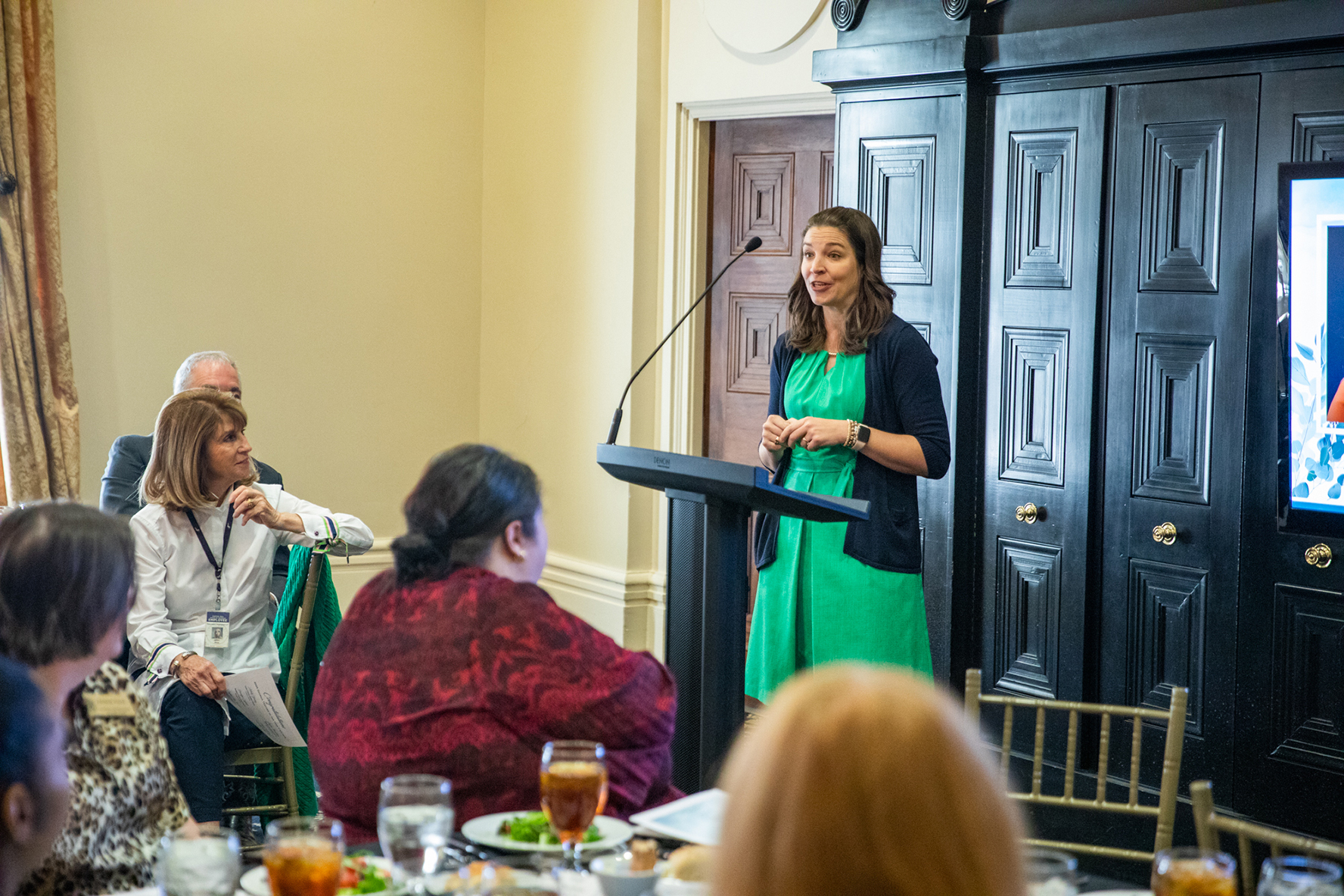 Holly Witcher addresses the Partners in Education group.