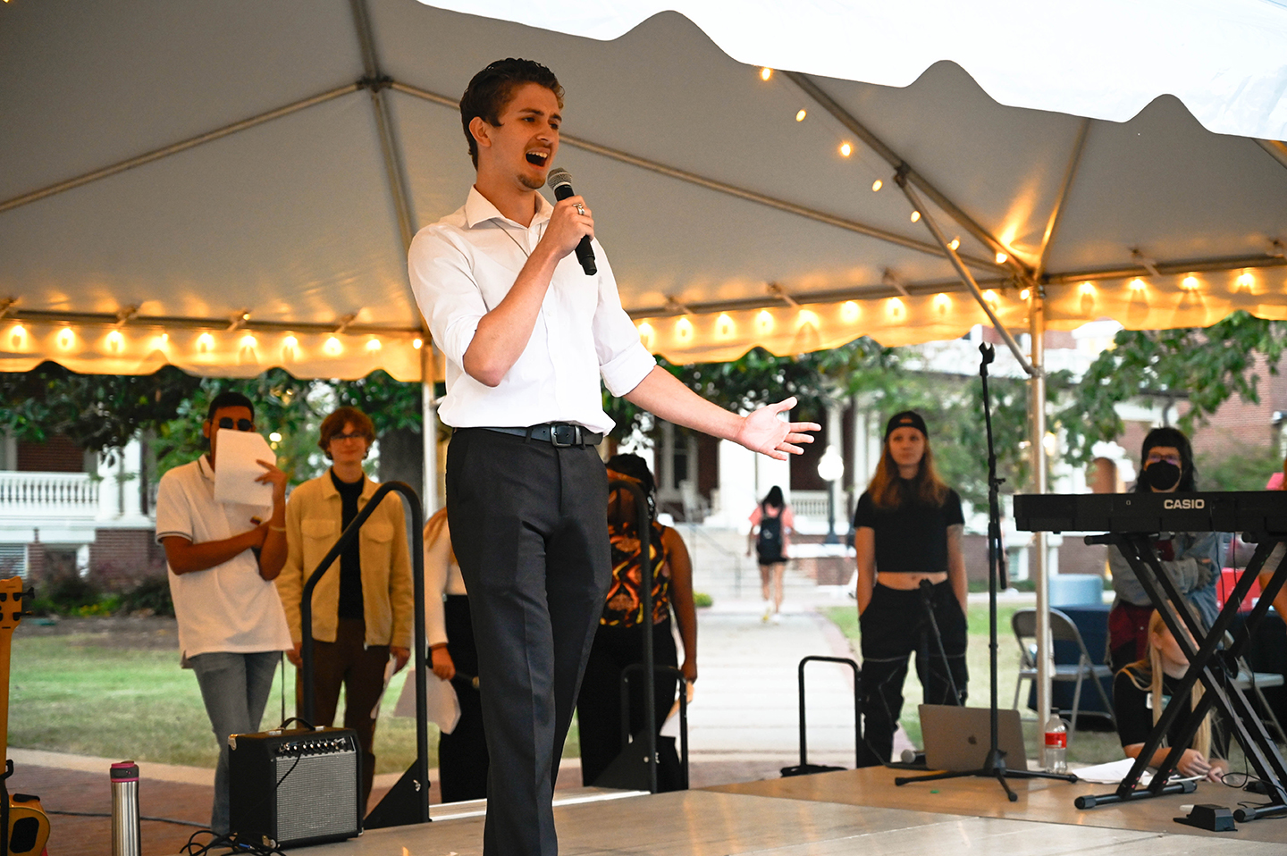 International student sings during the International Fest