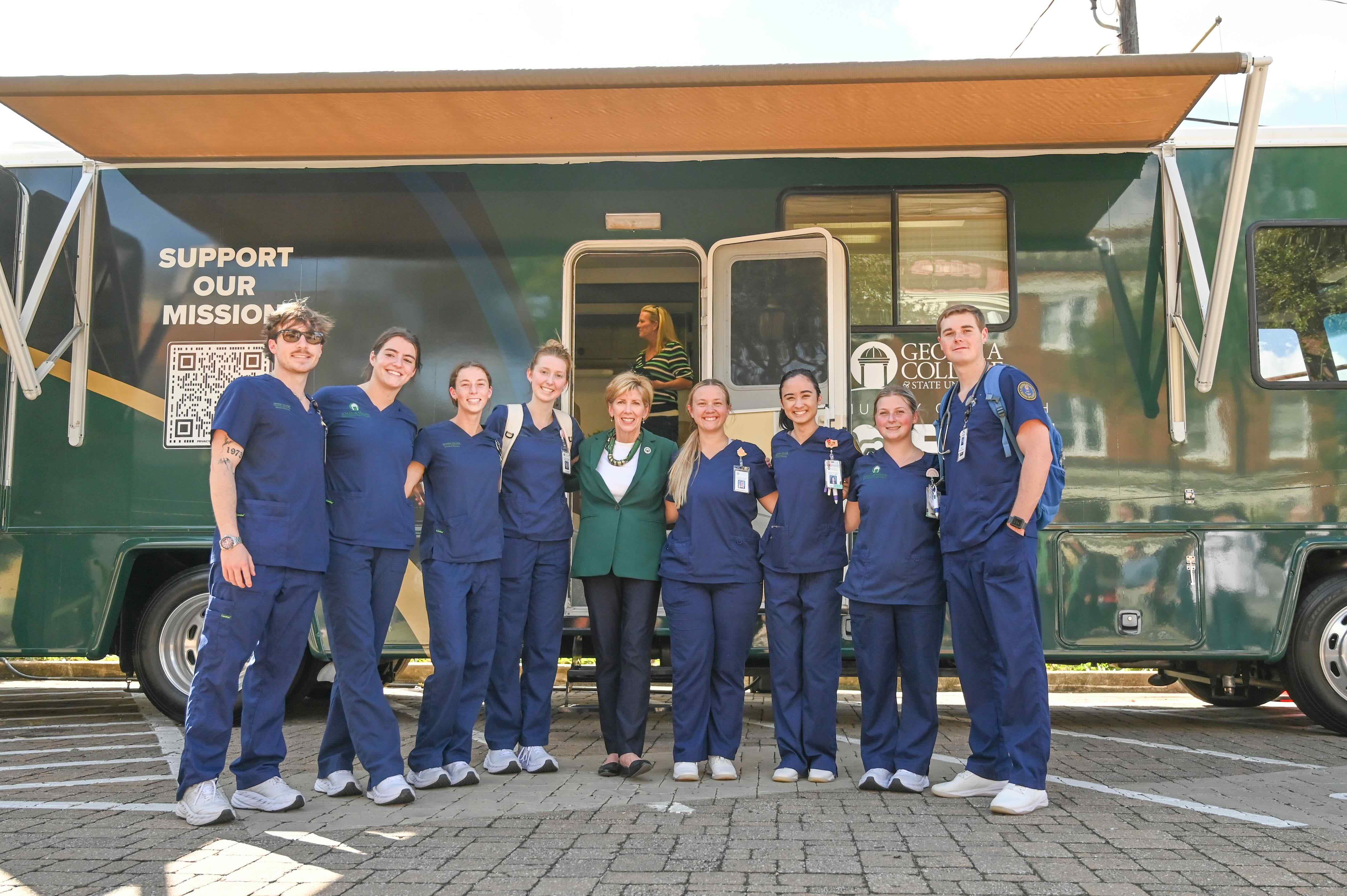 President Cathy Cox with students from GCSU's College of Health Sciences. (Photos by Anna Gay Leavitt)