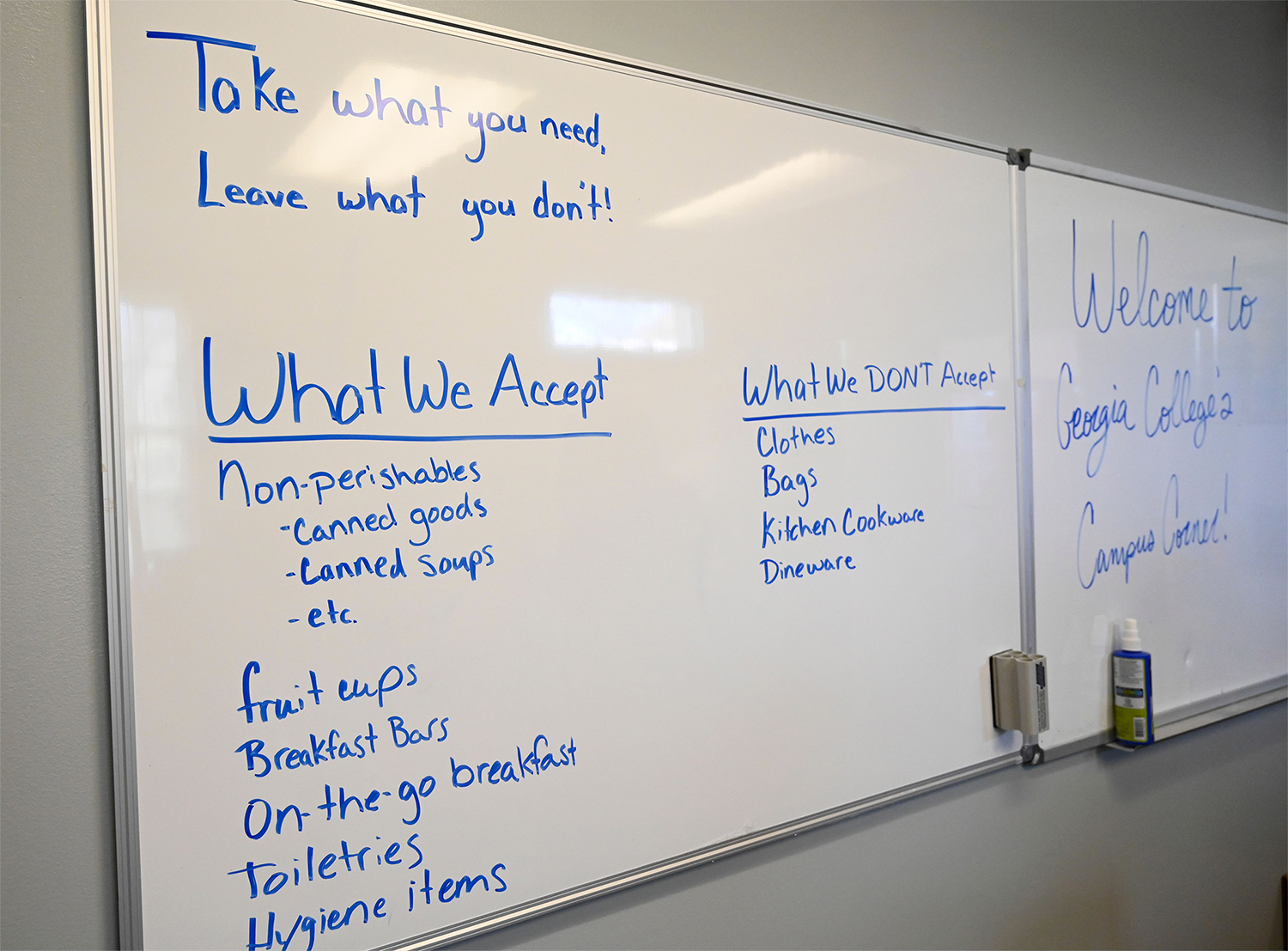 Campus Corner accepts donations of nonperishable foods and basic personal hygiene items, but does not accept donations of clothing. (Photo by Anna Gay Leavitt.)