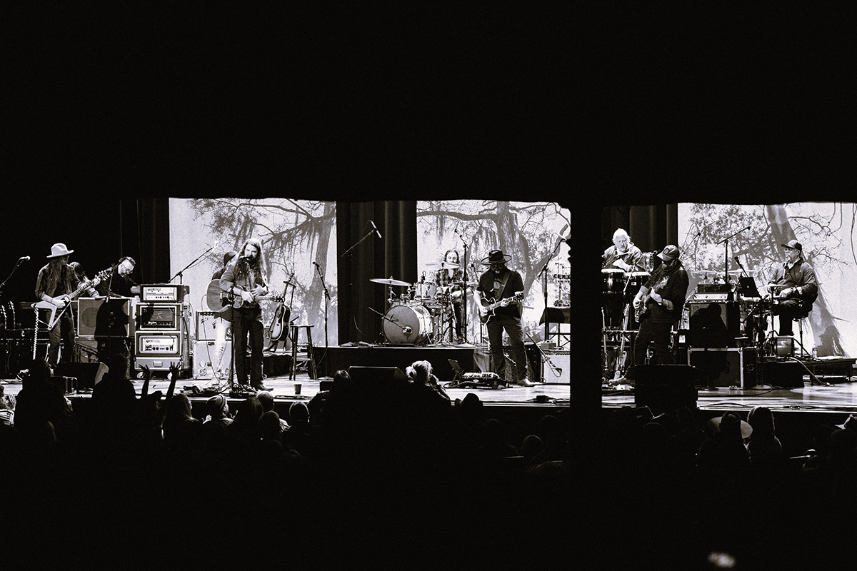 Brantley Cobb’s band, featuring Georgia College professor Rob Sumowski on percussion (third from right) performed Dec. 5, 2024, at the Ryman Auditorium. (Photo: Jace Kartye)