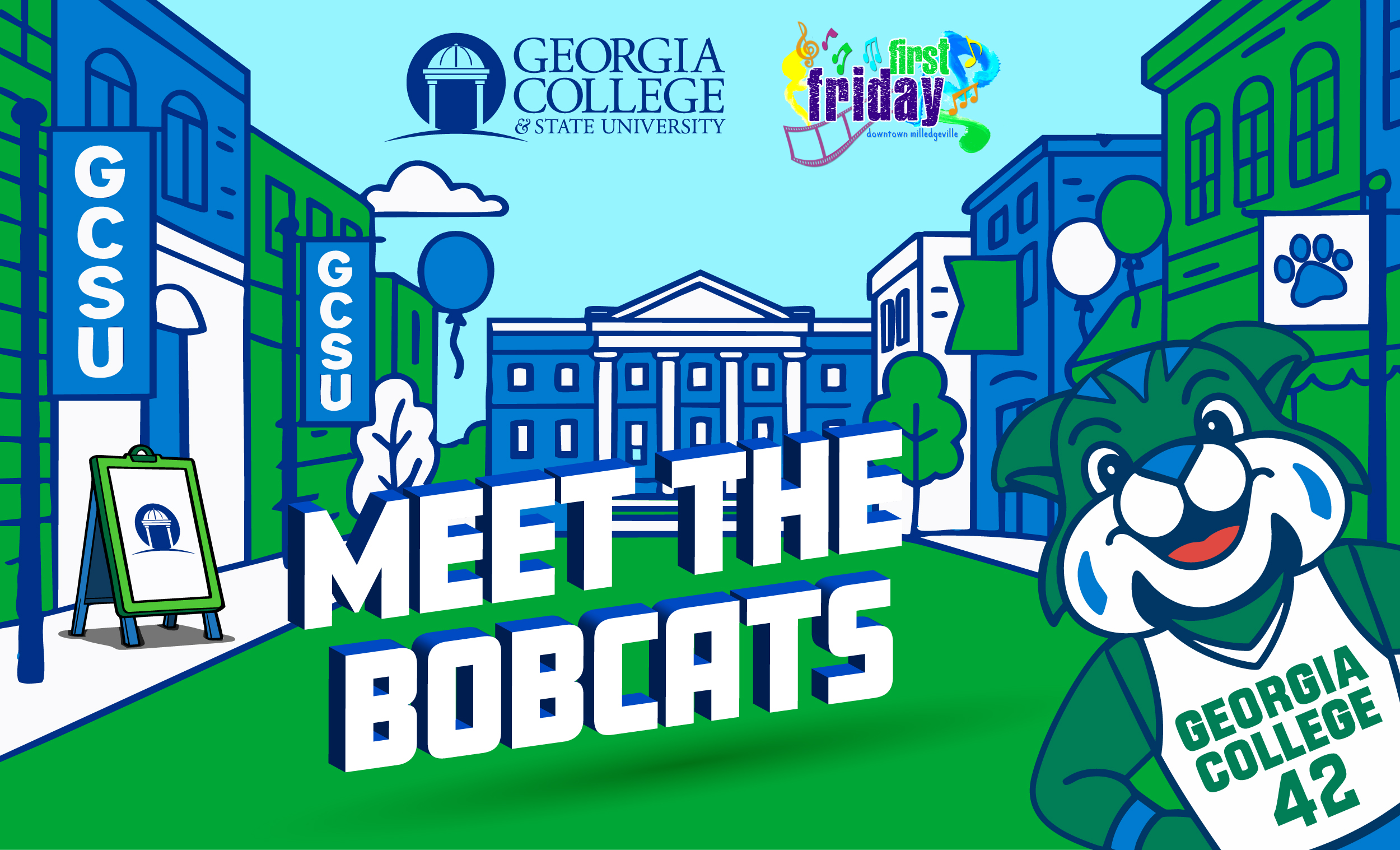 Meet the Bobcats blue and green graphic