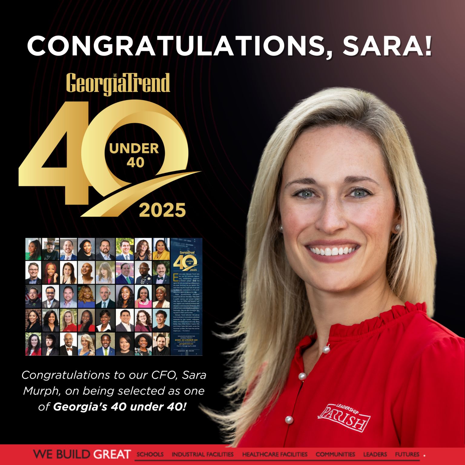 Alumna Sara Murph is the CFO of Parrish Construction Group.