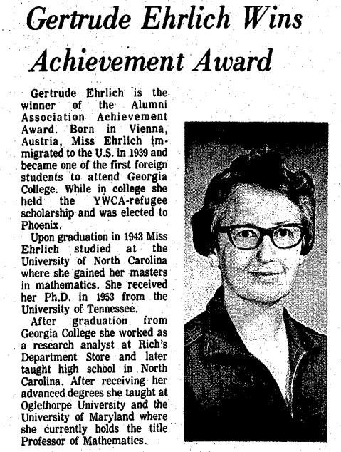 Dr. Ehrlich received a an alumni achievement award from Georgia College in 1970. (Photo: The Colonnade)