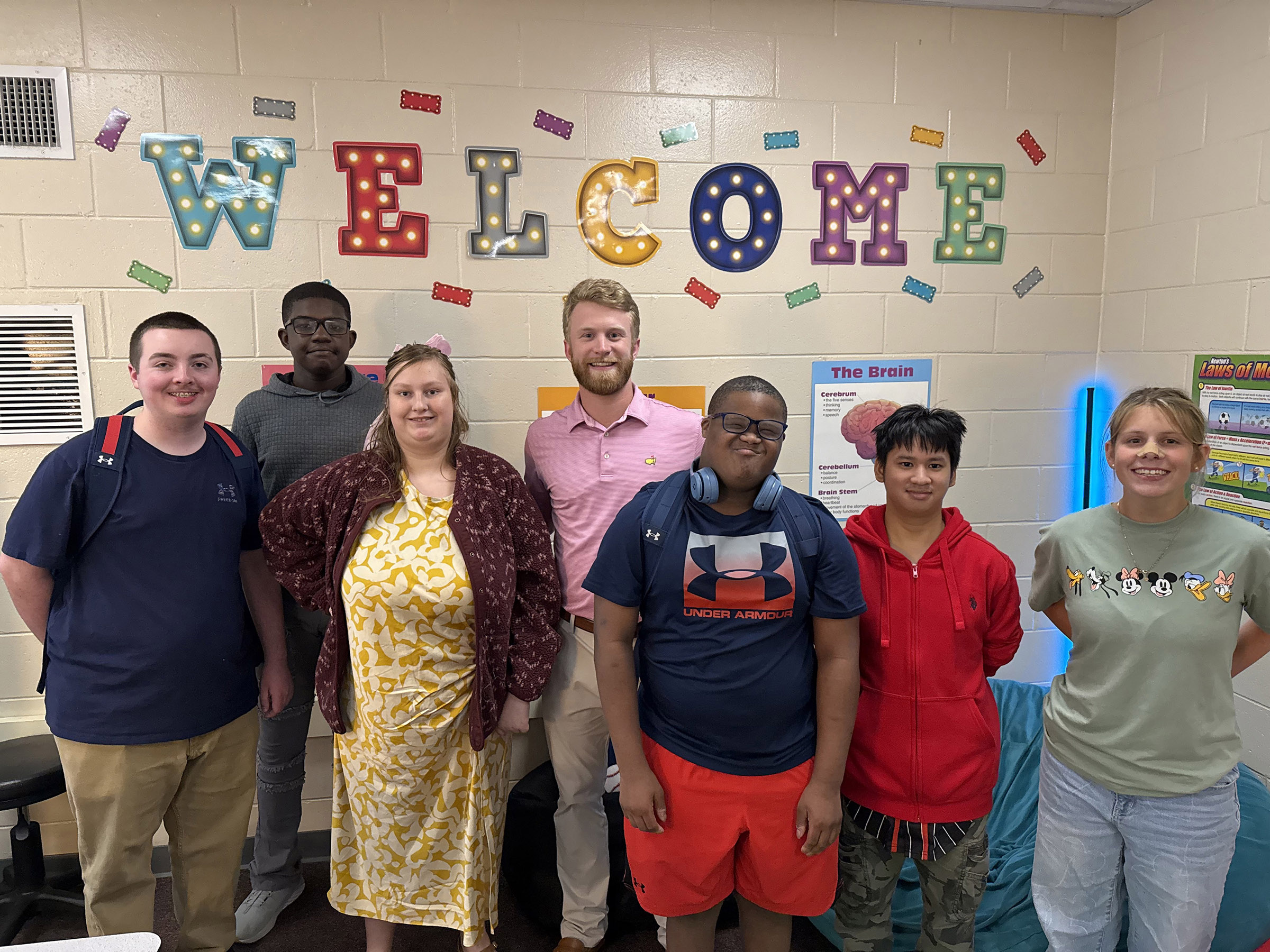 Ethan Bearden at center with special education students