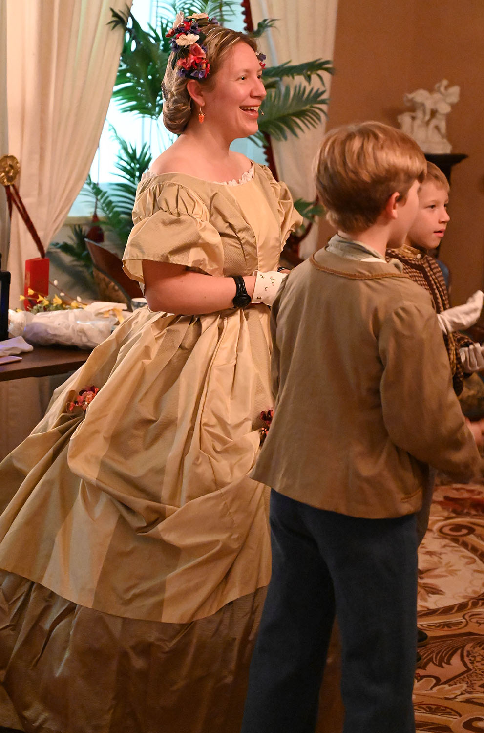 Historic dance instructor Stephanie Hetherton wears a period costume while leading the 'Prance 'n' Dance' event Nov. 15 at the OGM. (Photo: Caroline Wood)
