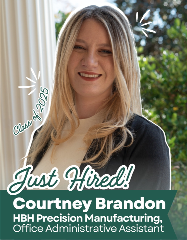 December graduate Courtney Brandon has a full-time position with HBH Precision Manufacturing.
