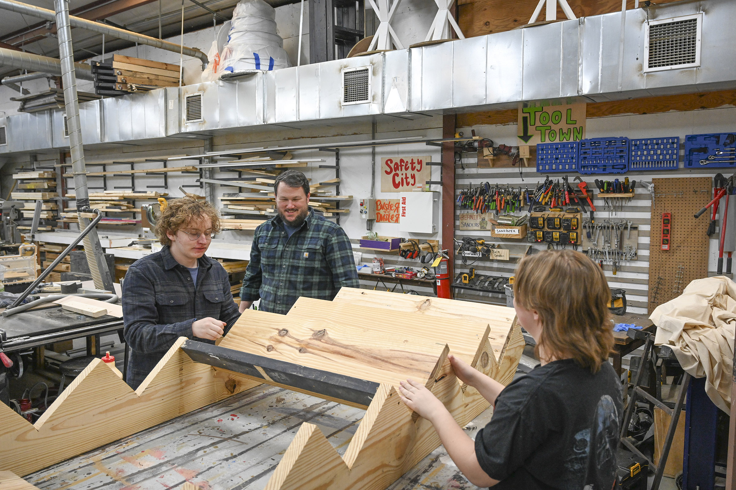 Patrick Hamilton and students in the GCSU Scene Shop