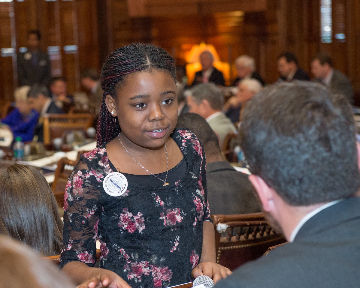 Rep. Mack Jackson’s page and granddaughter, Serenity, answers a state legislator.
