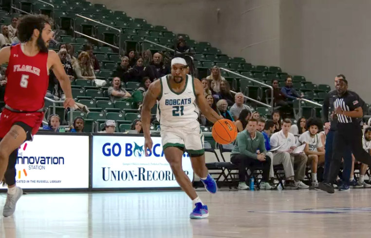 James on the court during his time with the men’s basketball team. (Photo: GCSU Athletics)