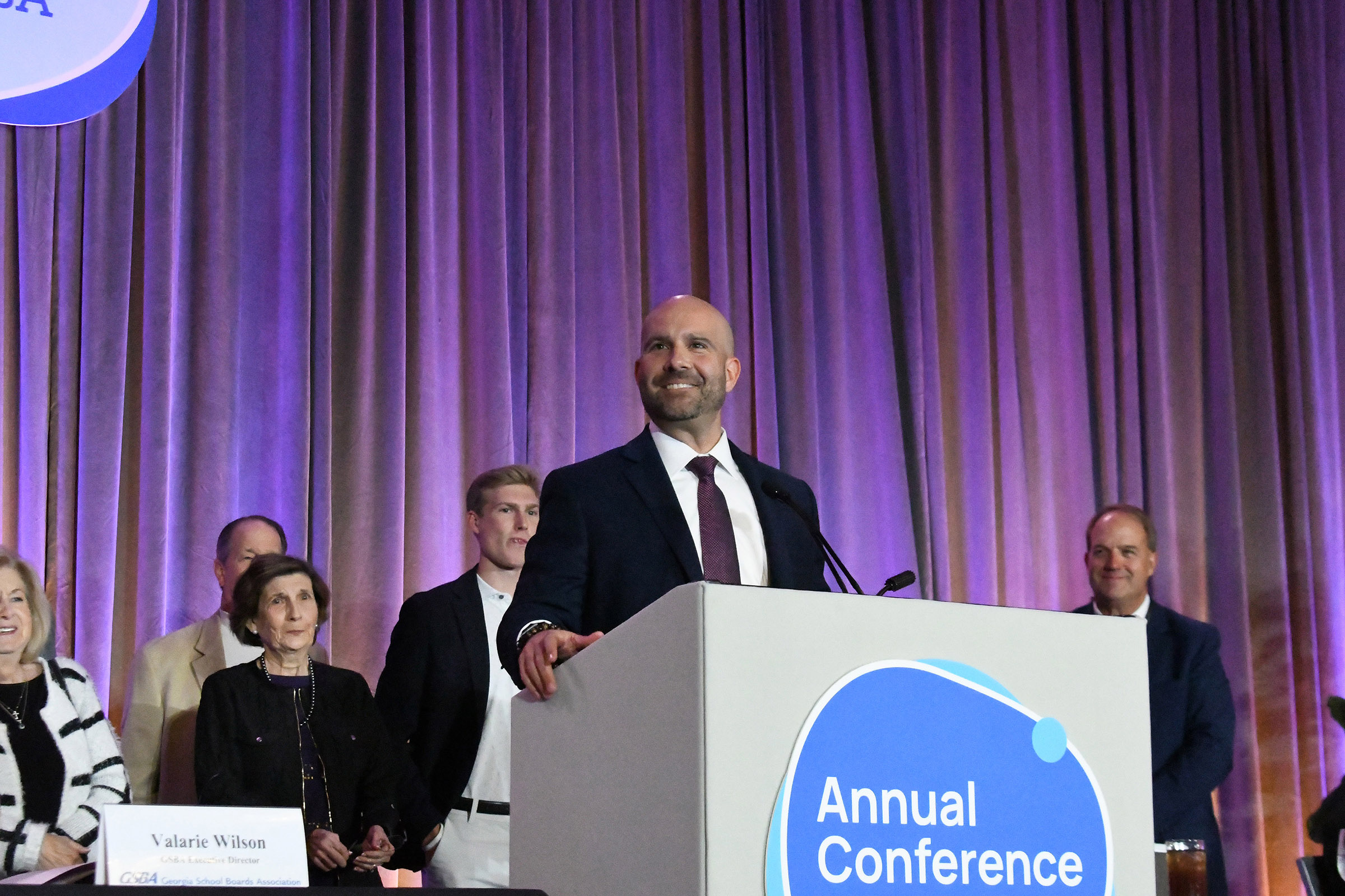 Dr. Marc Feuerbach delivers his acceptance speech after being named The Georgia Superintendent of the Year.