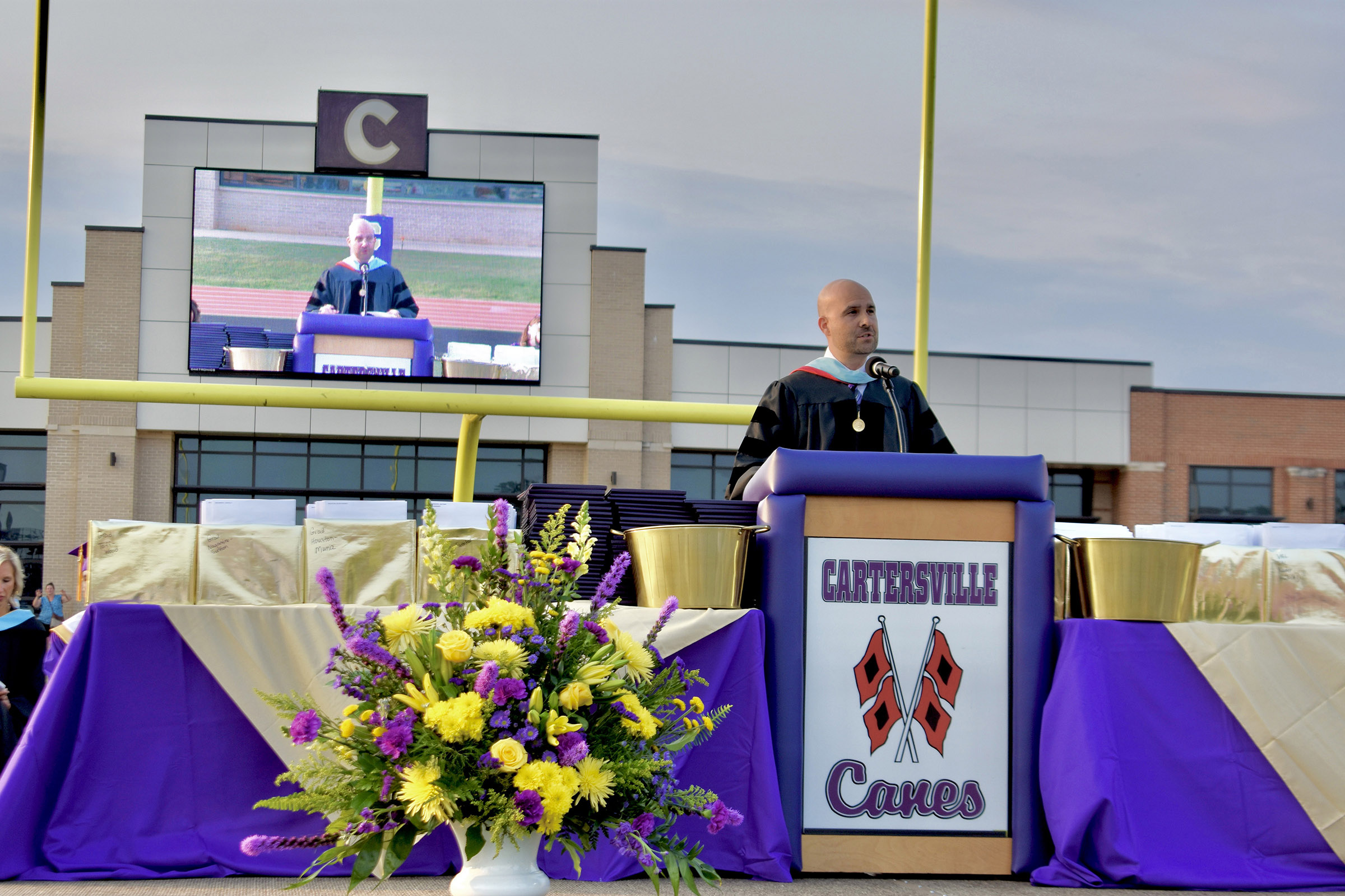 Dr. Marc Feuerbach shares words of encouragement during the Cartersville High School 2025 Commencement Ceremony.