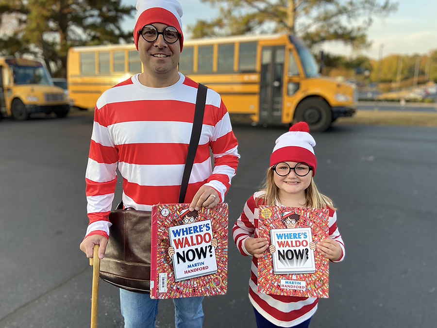 Dr. Marc Feuerbach and a Cartersville student dressed as Where’s Waldo for the Cartersville Primary School Character Day Parade. (Photo: Cartersville City Schools)