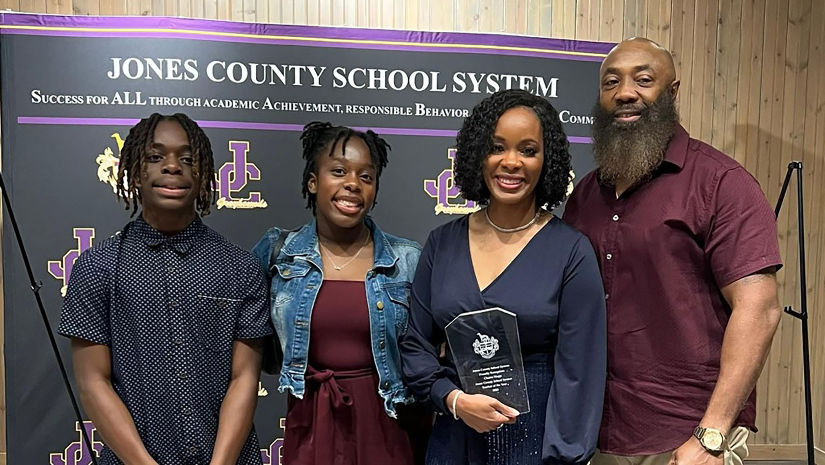 Charm Mapp with her family - Jones County Teacher of the Year