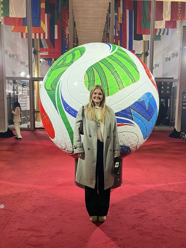Samantha Joiner ('23) representing the Atlanta CVB at the IPW international trade show. (Photo: Samantha Joiner)
