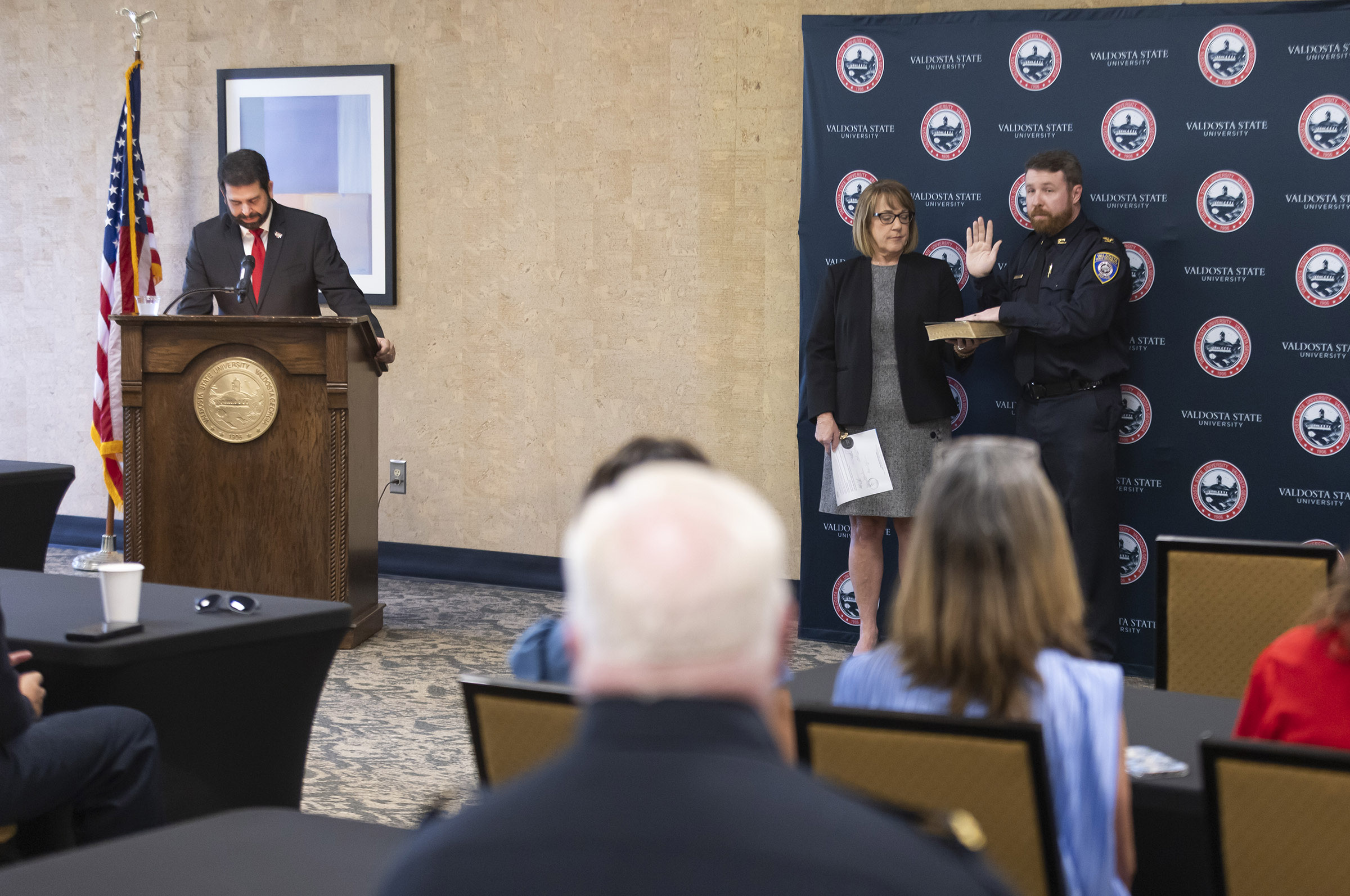Police Chief Chris Hughes being sworn in at Valdosta State University
