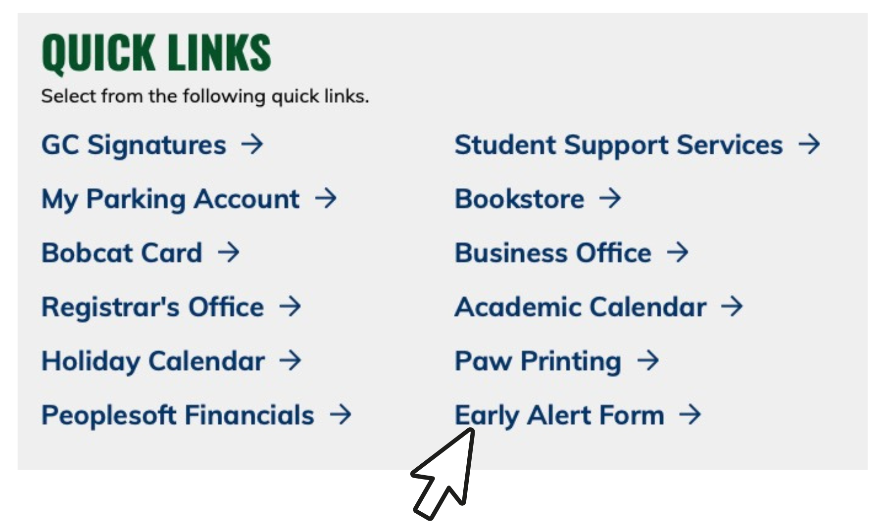 Select Early Alert Form from Quick Links