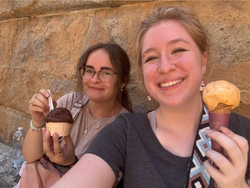 Maggie Creekmore and roommate Elisabeth eating Gelato