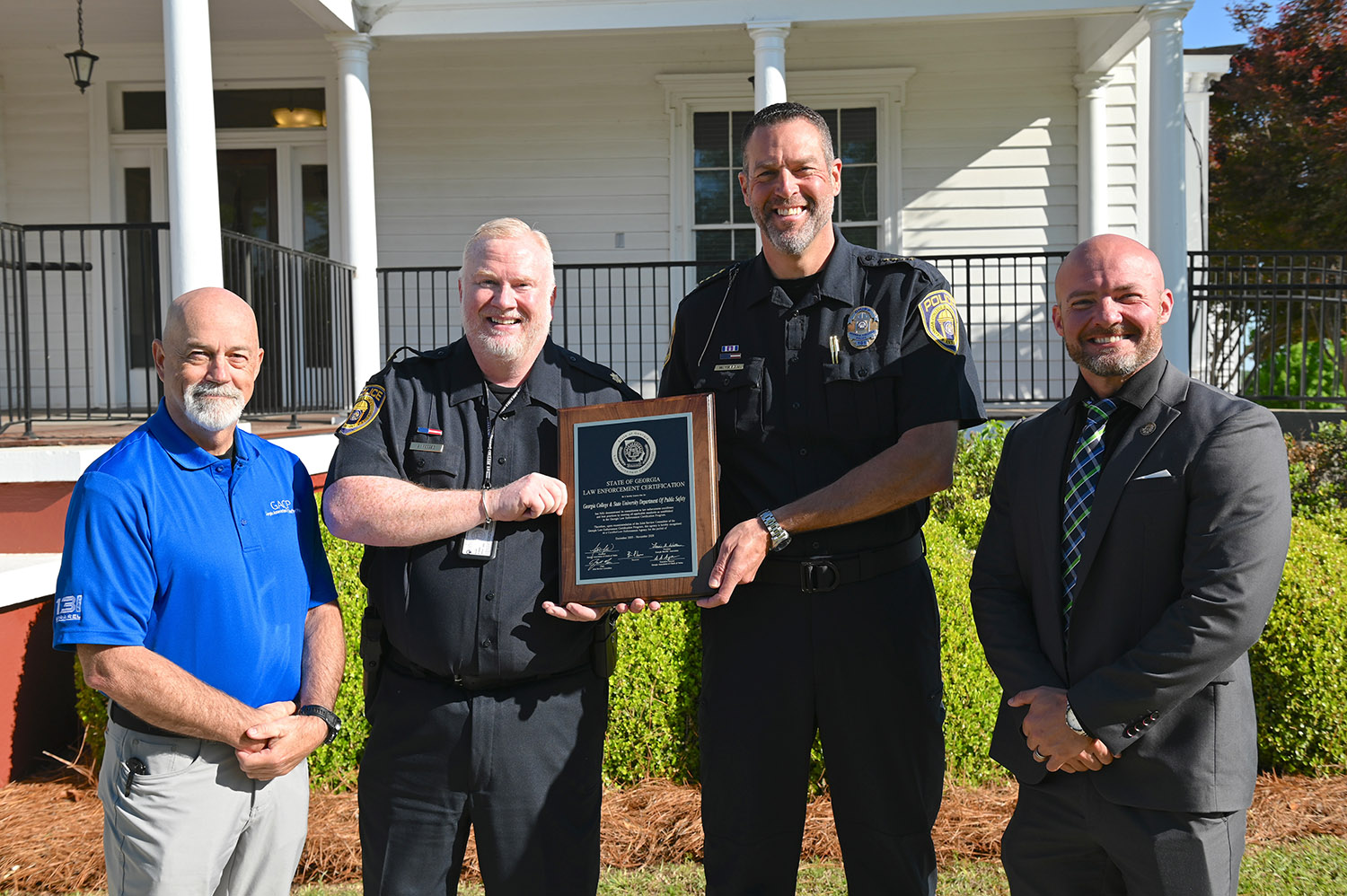Maj. Freese with Ed Densmore of GACP, Chief Wes Hardin and Dr. Kerry Stallings, former USG police chief. (Photo: Gil Pound)