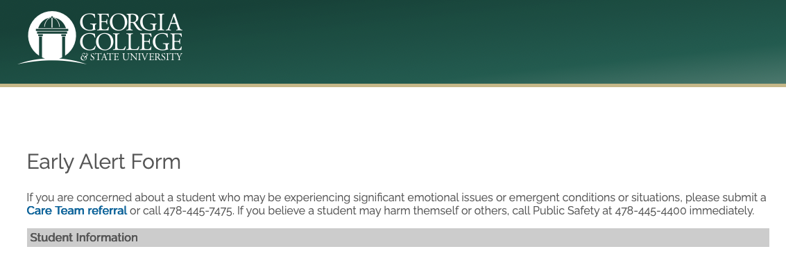 Early Alert form screenshot