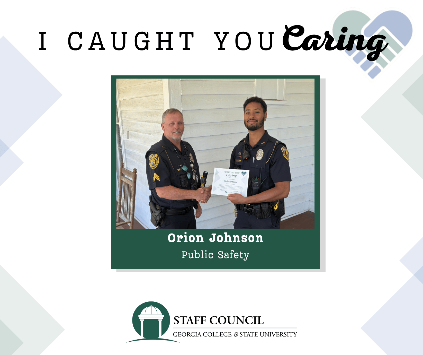 I Caught You Caring Recipient Orion Johnson