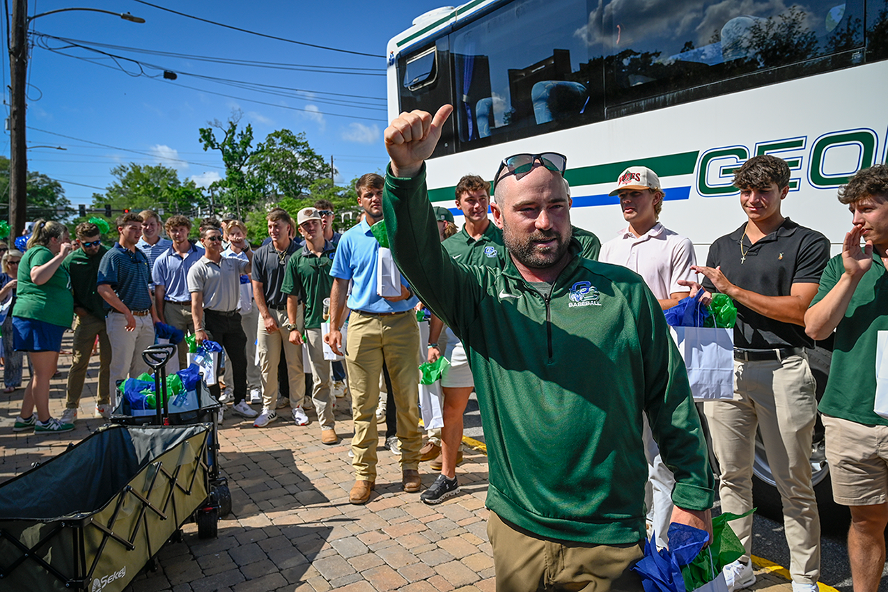Coach Belcher and the Bobcat Baseball team depart from Milledgeville Wedesday, May 15