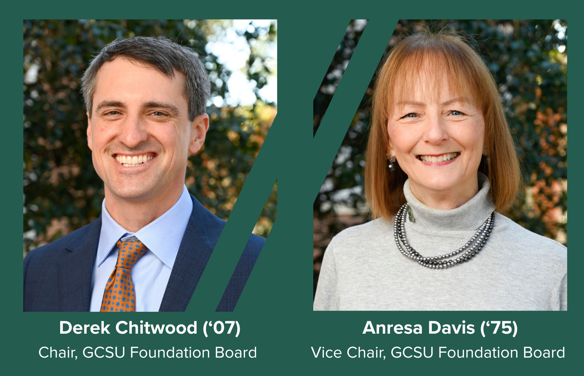 headshots of alumni Derek Chirwood and Anresa Davis