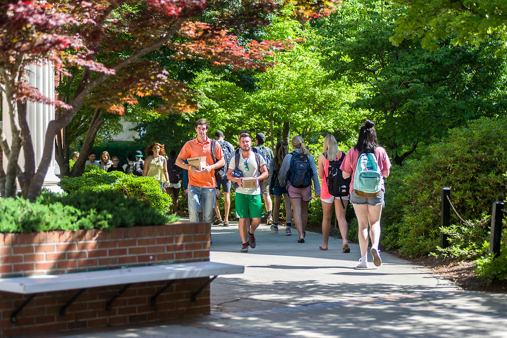 Students walk on campus.