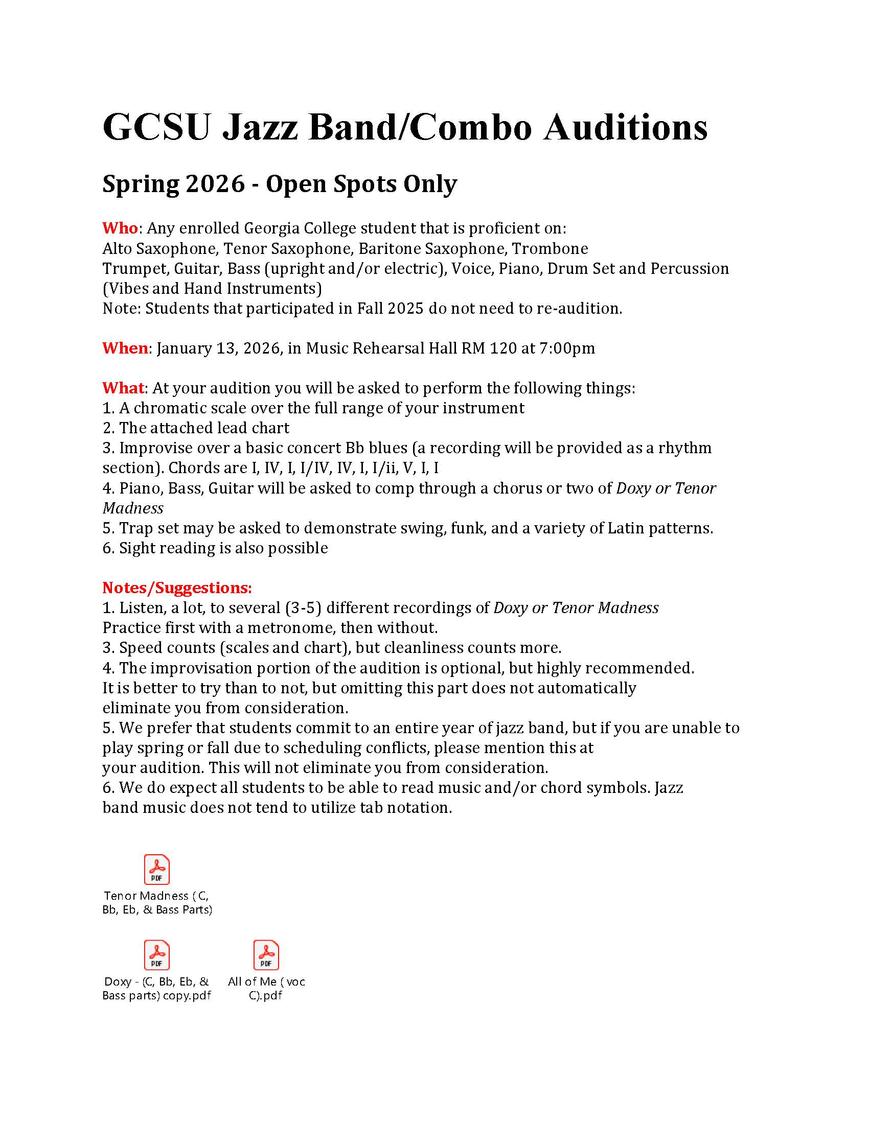 Directions for auditioning