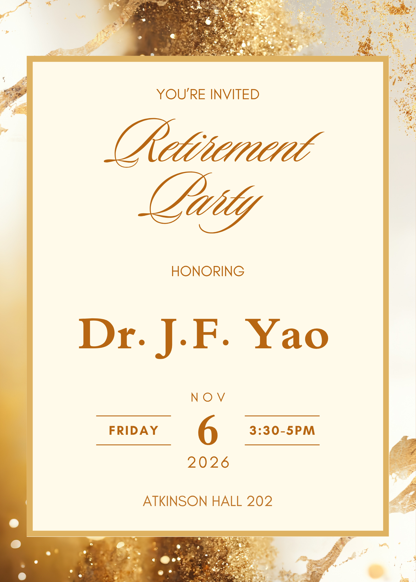 Dr. J.F. Yao retirement party invitation