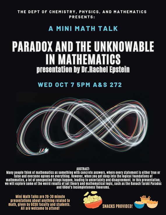 Flyer with an infinity symbol containing the same information as in the written description
