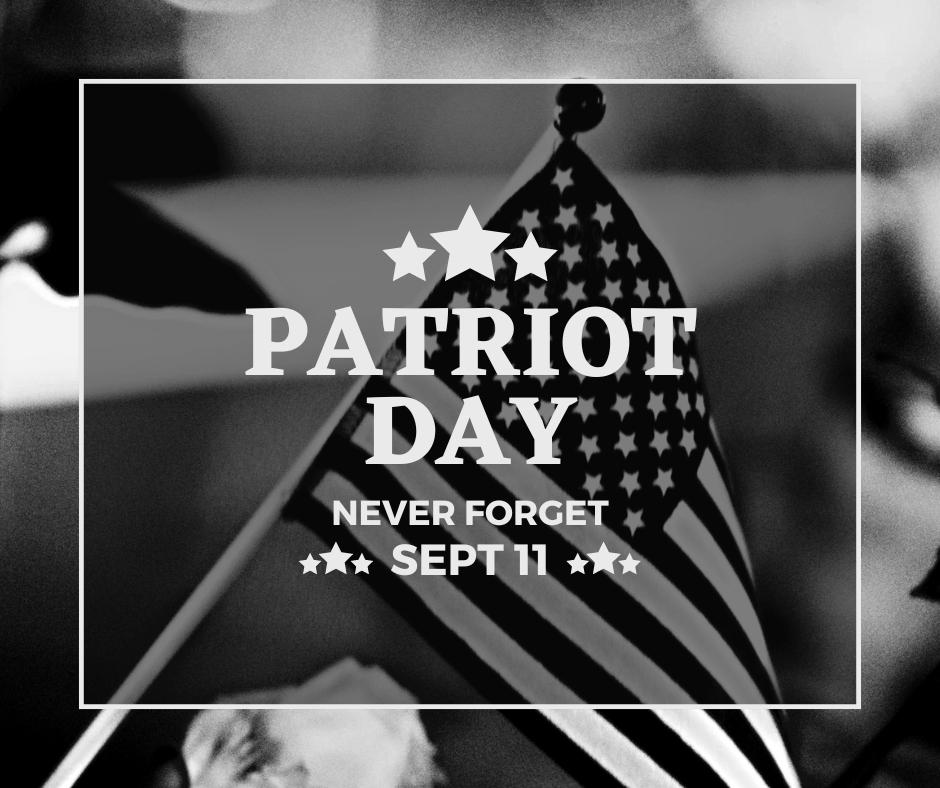 Black and White Patriot Day graphic