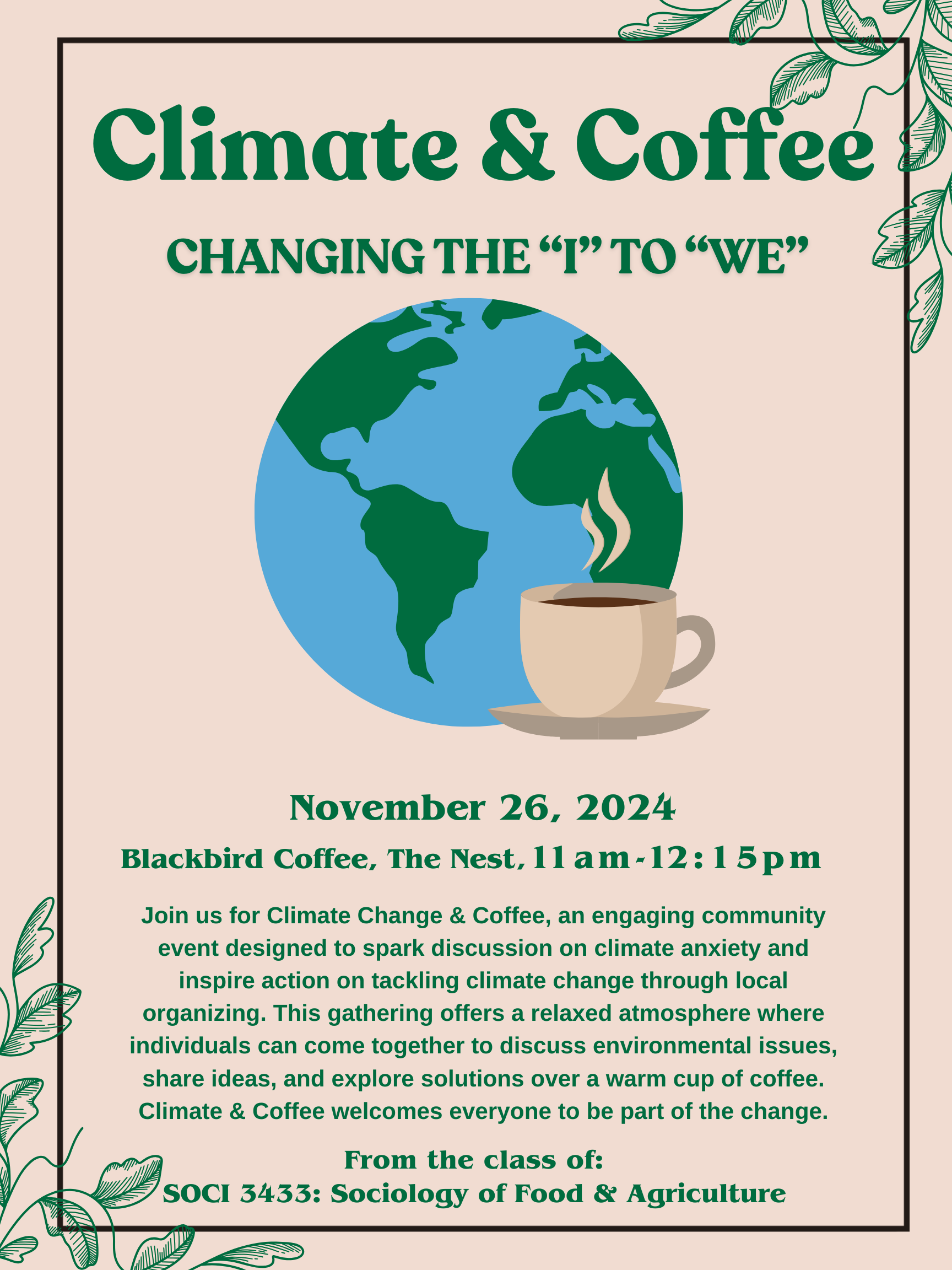 Banner for Climate Coffee event, featuring a globe and text