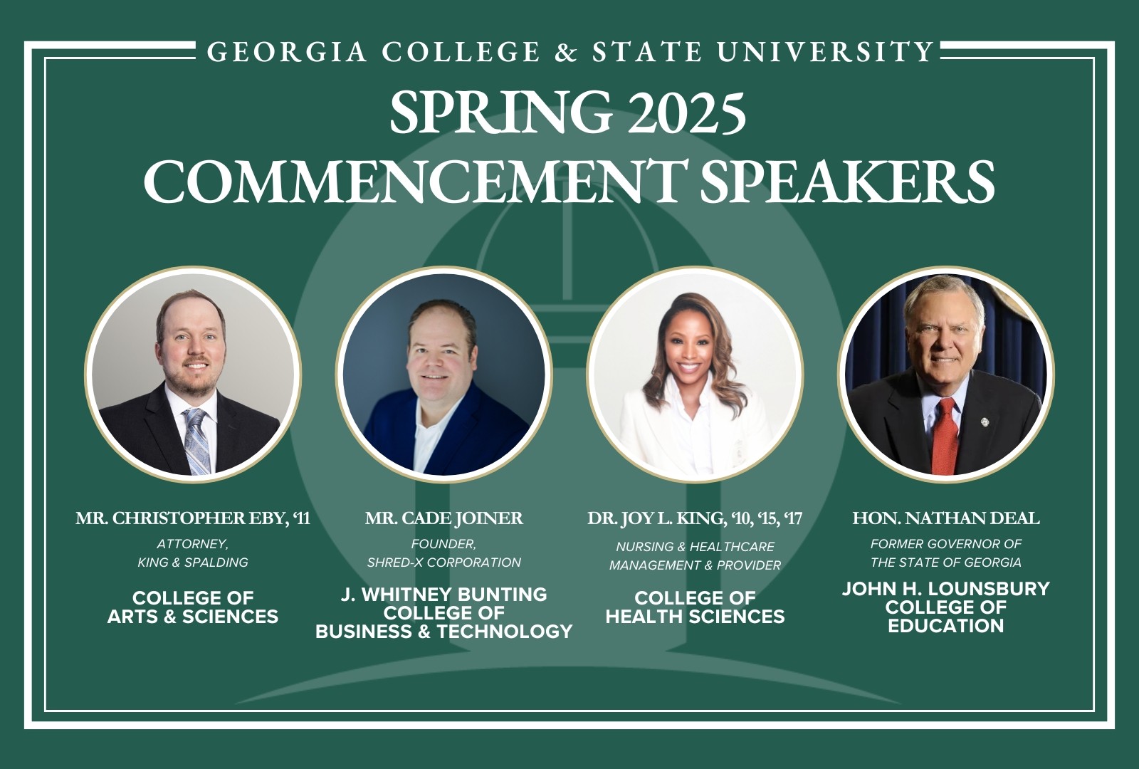 Graphic featuring the four Spring 2025 Commencement Speakers