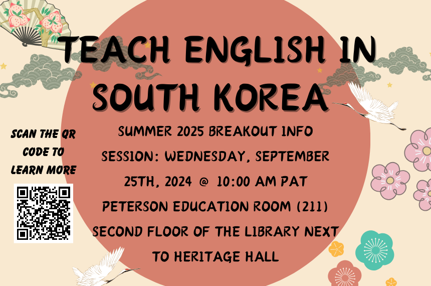 GCSU Image - Teach English as a Foreign Language in South Korea. Breakout Information session on Wednesday, September 25th.