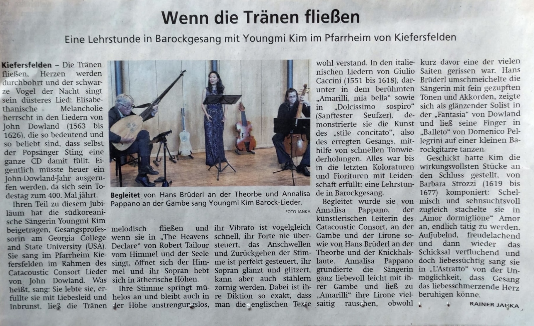 German newspaper review of Dr. Youngmi Kim’s Baroque song recital in Kiefersfelden