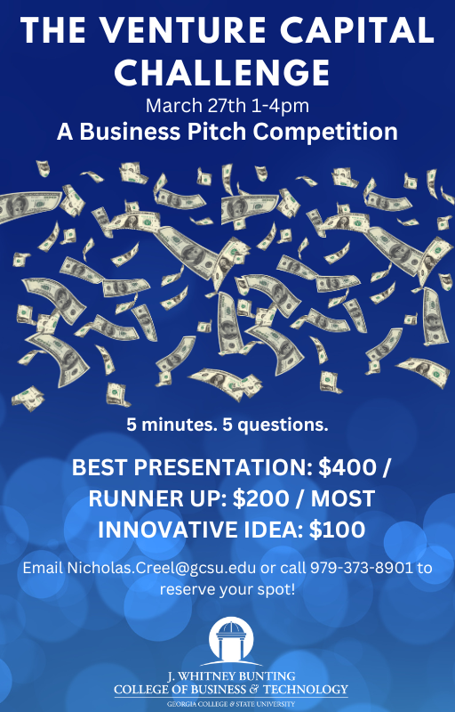 Poster with text about venture capital challenge